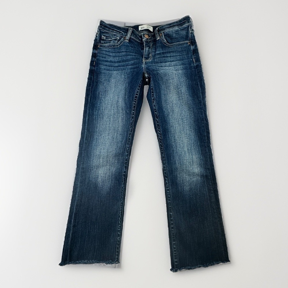 BKE Stella Women's Jeans 30 Low Rise Slim Straight Cropped Raw Hem Dark Wash Y2K